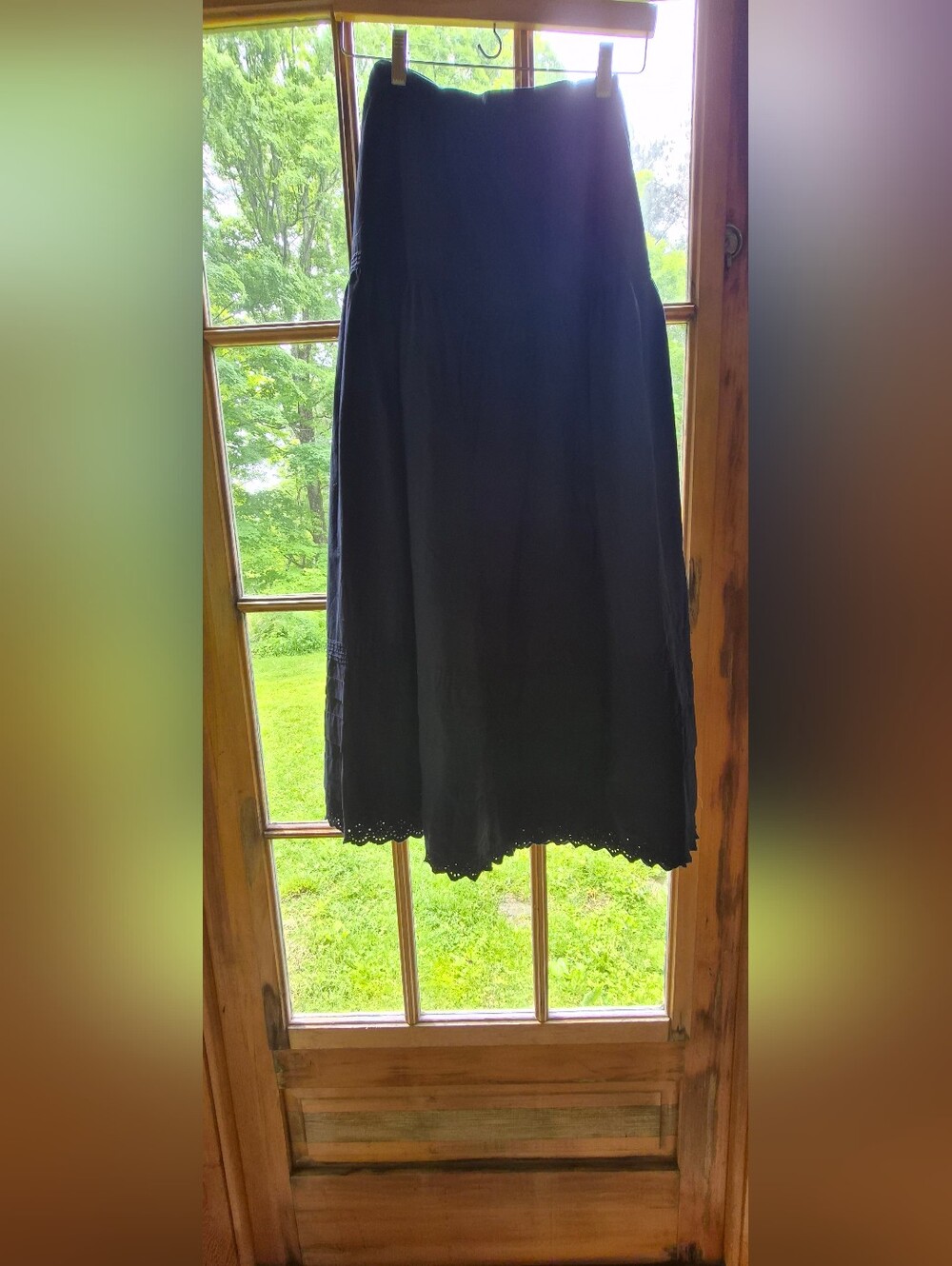 DÔEN Sebastian Navy Cotton Prairie Midi Skirt Eyelet Hem XXL Rare